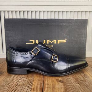 Jump New York Manolo Double Monk Strap Dress Shoes Mens Sz 9 M Navy Blue Leather